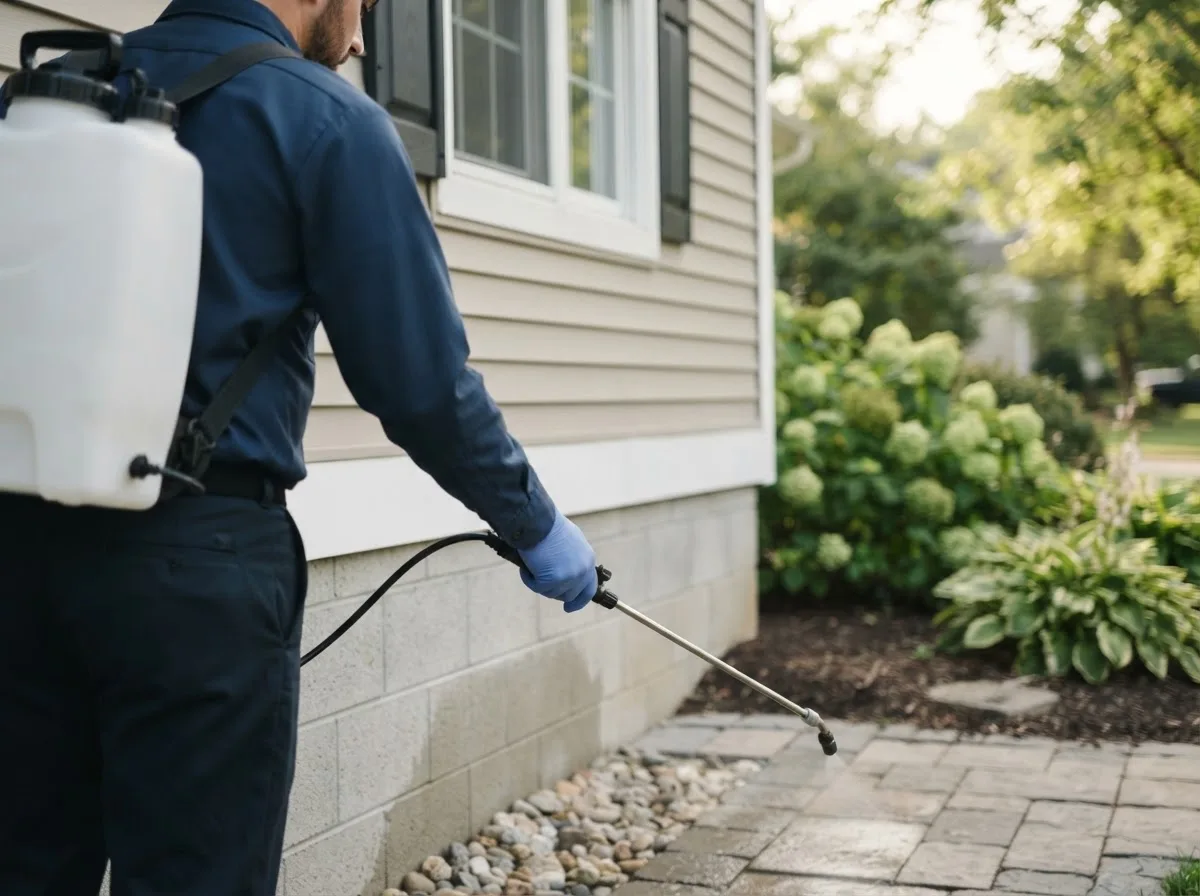 Pest control technician inspecting a home in Warrenville, IL
